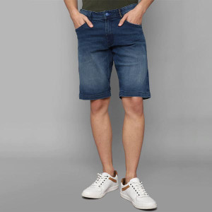 Men Navy Blue Washed Slim Fit Shorts